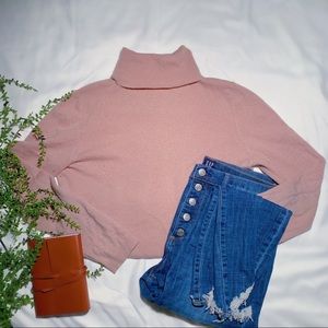 Garnet Hill Blush Turtleneck Cashmere Sweater